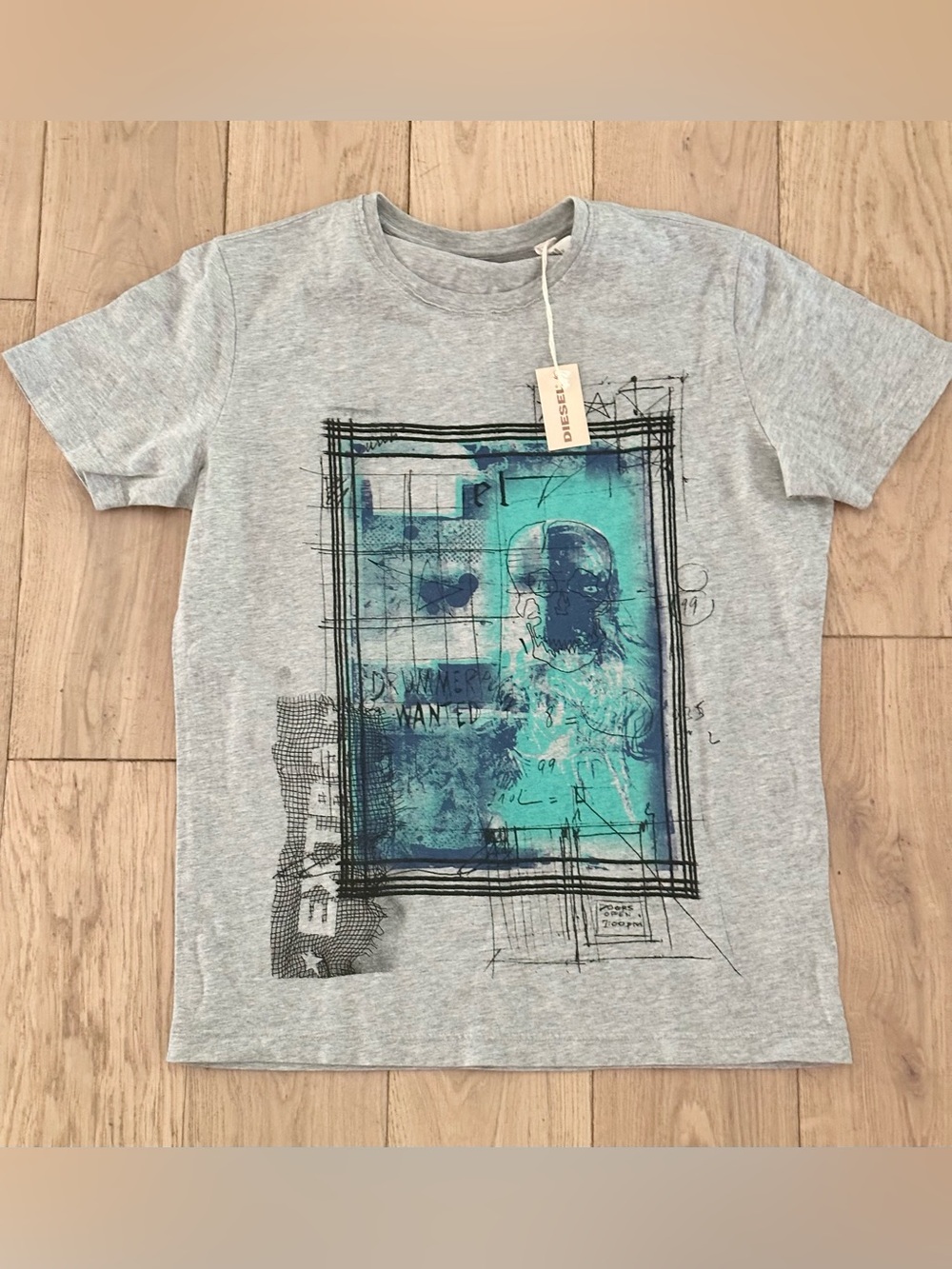 Diesel Gray Tee with Teal Graphic